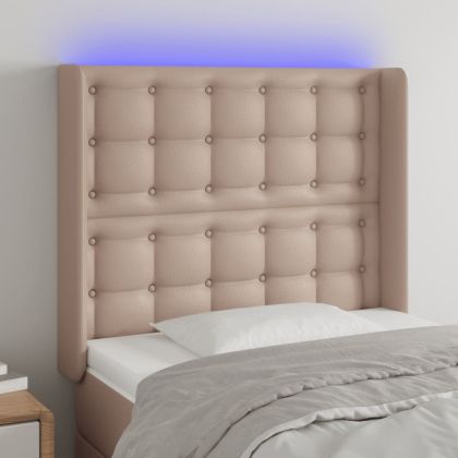 LED горна табла за легло, капучино, 103x16x118/128 см