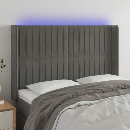 LED горна табла за легло, светлосива, 147x16x118/128 см, кадифе