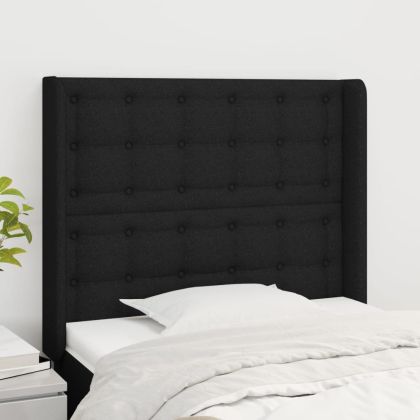 Горна табла за легло с уши, черна, 83x16x118/128 см, плат