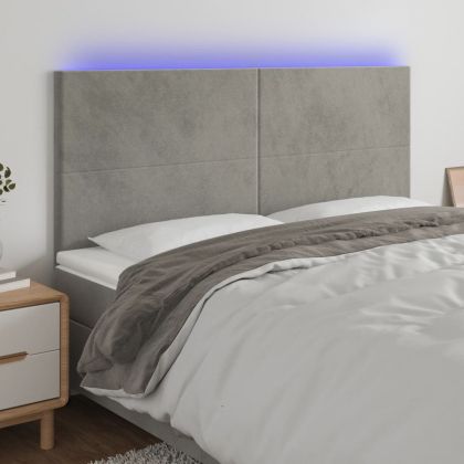 LED горна табла за легло, светлосива, 180x5x118/128 см, кадифе