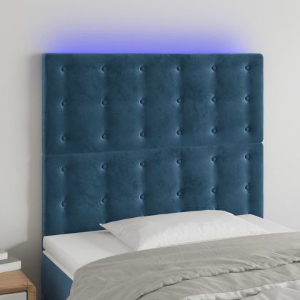 LED горна табла за легло, тъмносиня,90x5x118/128 см, кадифе