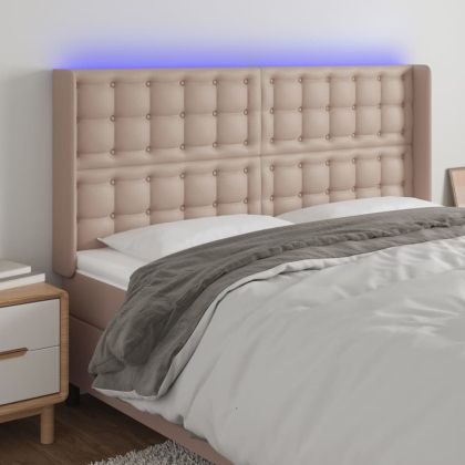 LED горна табла за легло, капучино, 163x16x118/128 см