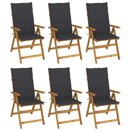 Сгъваеми градински столове с възглавници, 6 бр, акация масив