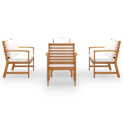 Градински комплект с възглавници, 5 части, акациево дърво масив