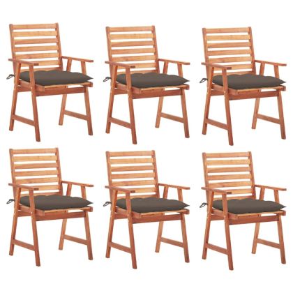 Градински трапезни столове, 6 бр, с възглавници, акация масив