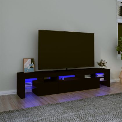 ТВ шкаф с LED осветление, черен, 200x36,5x40 см