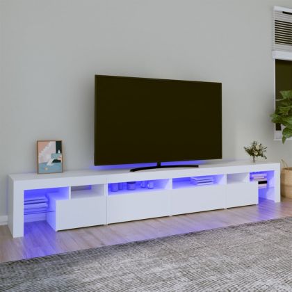 ТВ шкаф с LED осветление, бял, 260x36,5x40 см