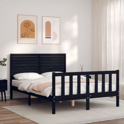 Рамка за легло с табла черна Small Double масивна дървесина