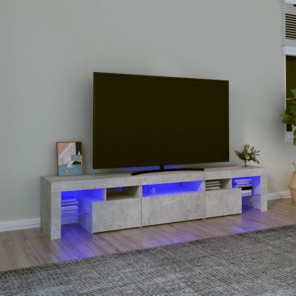 ТВ шкаф с LED осветление, бетонно сив, 200x36,5x40 см