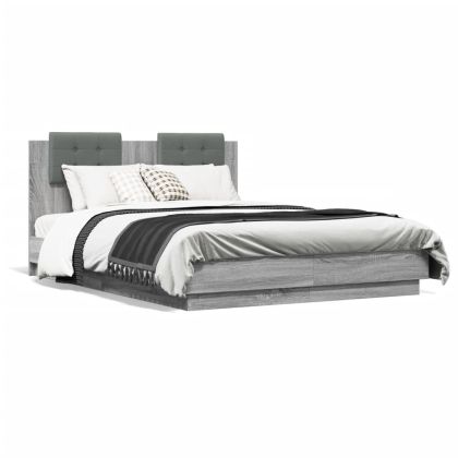 Рамка за легло с табла, сив сонома, 120x190 см, инженерно дърво