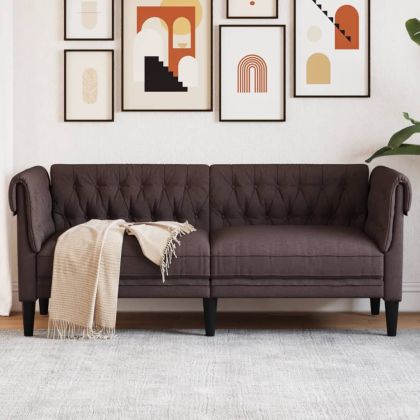 Честърфийлд диван, 2-местен, тъмнокафяв, текстил