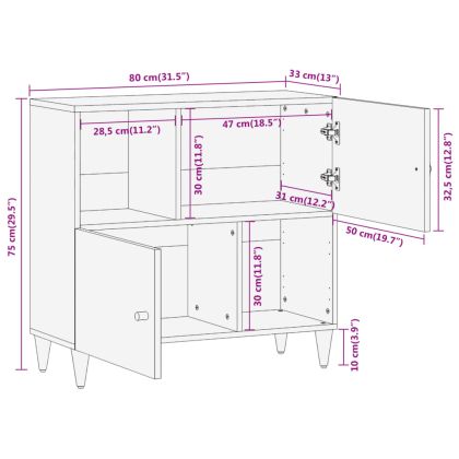 Страничен шкаф 80x33x75 см манго масивно дърво