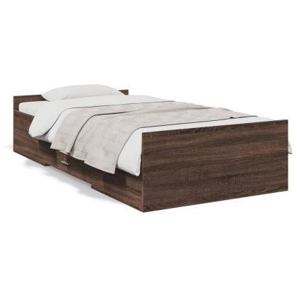 Рамка за легло с чекмеджета кафяв дъб 75x190 см инженерно дърво