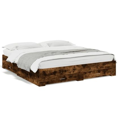 Рамка за легло с чекмеджета, опушен дъб, 200x200 см