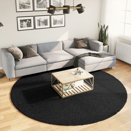 Шаги килим с дълъг косъм "PAMPLONA" модерен черен Ø 240 см