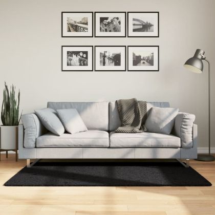 Шаги килим с дълъг косъм "PAMPLONA" модерен черен 80x150 см