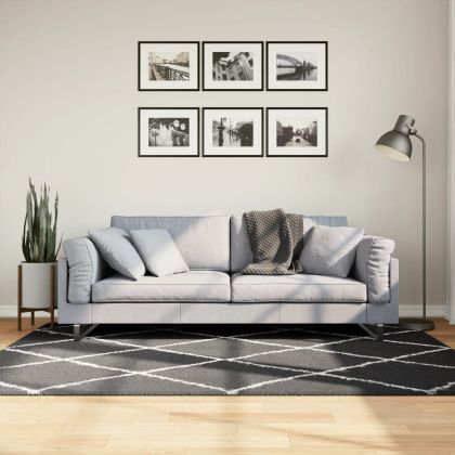 Шаги килим с дълъг косъм "PAMPLONA", черно-кремав, 140x200 см