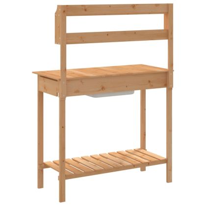 Маса за разсаждане с мивка кафява 147,5x44x139,5 см масивна ела