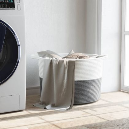 Кош за пране сиво и бяло Ø55x36 см памук