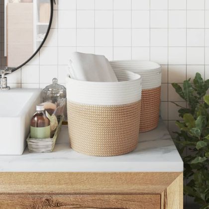 Кош за съхранение, 2 бр, кафяво и бяло, Ø28x28 см, памук