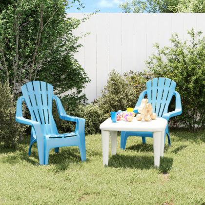 Градински столове 2 бр за деца сини 37x34x44 см PP дървен вид