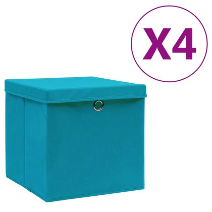 Кутии за съхранение с капаци 4 бр 28x28x28 см бебешко синьо