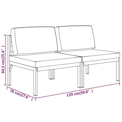 2-местен градински диван с възглавници алуминиев антрацит