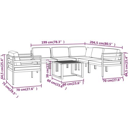 Градински комплект от 7 части с възглавници алуминий антрацит