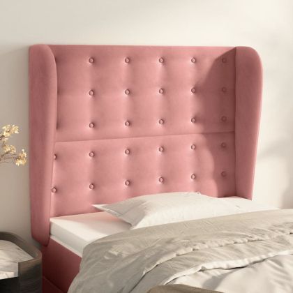 Горна табла за легло с уши, розова, 93x23x118/128 см, кадифе