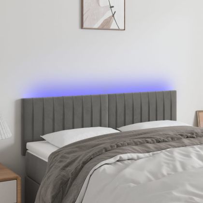 LED горна табла за легло, светлосива, 144x5x78/88 см, кадифе
