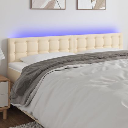 LED горна табла за легло, кремава, 180x5x78/88 см, плат