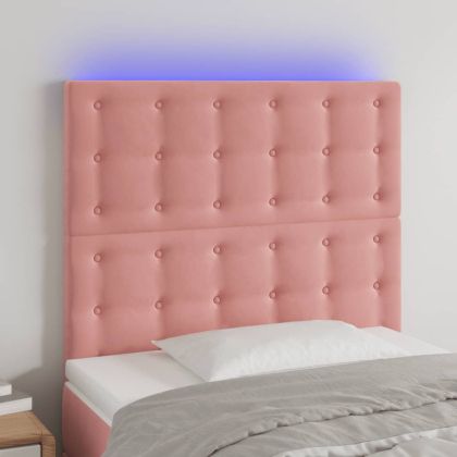 LED горна табла за легло, розова, 90x5x118/128 см, кадифе