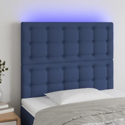 LED горна табла за легло, синя, 90x5x118/128 см, плат