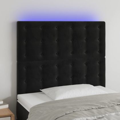 LED горна табла за легло, черна, 80x5x118/128 см, кадифе
