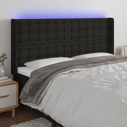 LED горна табла за легло, черна, 163x16x118/128 см, плат