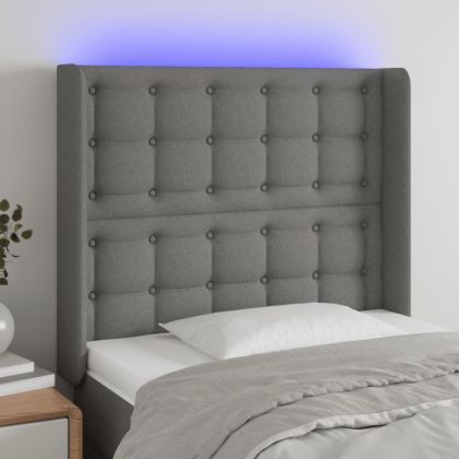 LED горна табла за легло, тъмносива, 93x16x118/128 см, плат
