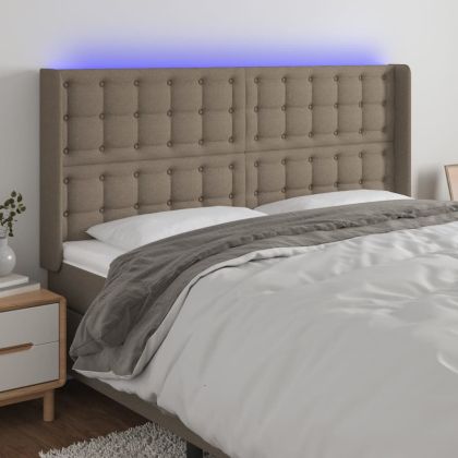 LED горна табла за легло, таупе, 203x16x118/128 см, плат