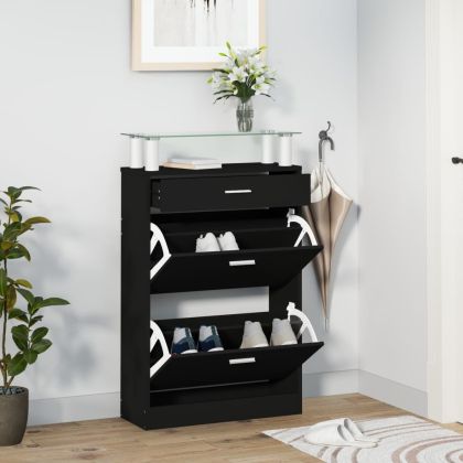 Шкаф за обувки, черен, 63x24x104 см, инженерно дърво