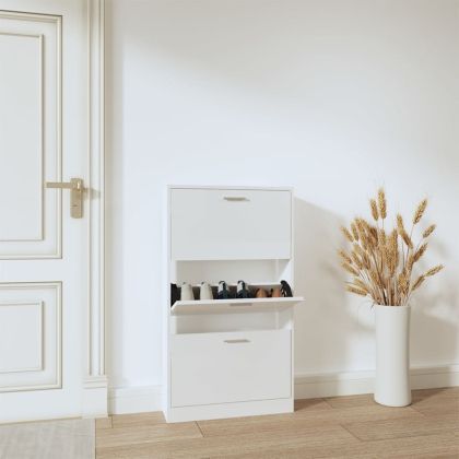 Шкаф за обувки, бял гланц, 59x17x108 см, инженерно дърво