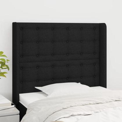 Горна табла за легло с уши, черна, 93x16x118/128 см, плат