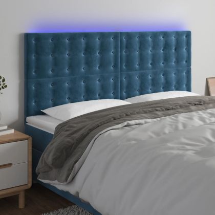 LED горна табла за легло, тъмносиня, 180x5x118/128 см, кадифе
