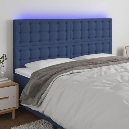 LED горна табла за легло, синя, 180x5x118/128 см, плат