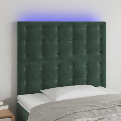 LED горна табла за легло, тъмнозелена, 100x5x118/128 см, кадифе