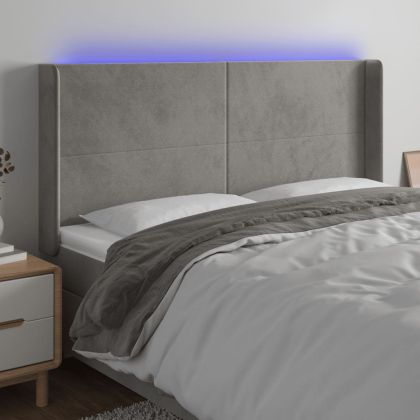 LED горна табла за легло, светлосива, 183x16x118/128 см, кадифе