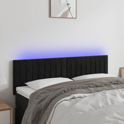 LED горна табла за легло, черна, 144x5x78/88 см, кадифе