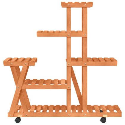 Поставка за цветя с колелца, 95x25x101 см, масивна ела