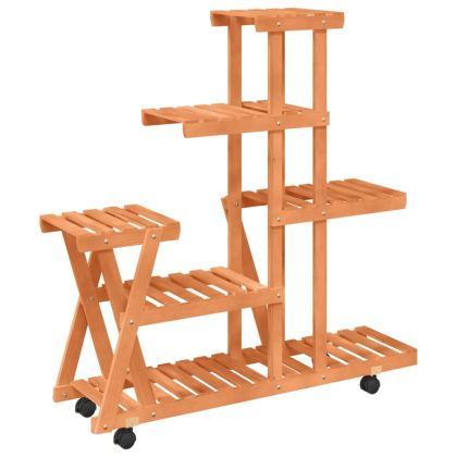 Поставка за цветя с колелца, 95x25x101 см, масивна ела