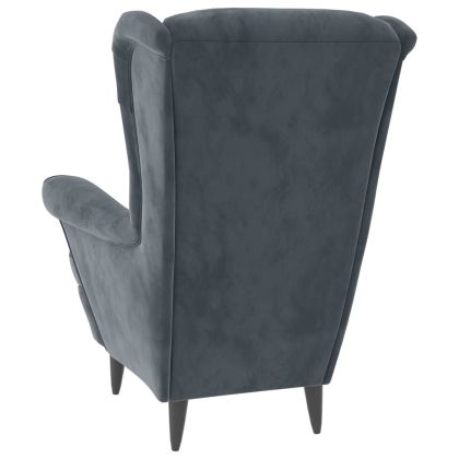 Фотьойл Wingback с табуретка, тъмносив, кадифе