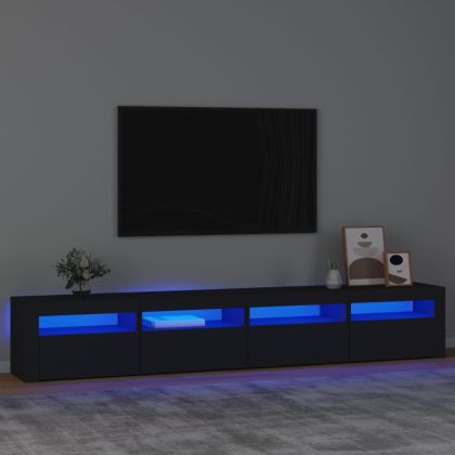 ТВ шкаф с LED осветление, черен, 240x35x40 см
