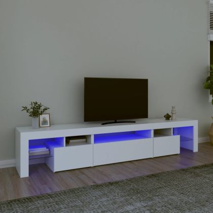 ТВ шкаф с LED осветление, бял, 215x36,5x40 см